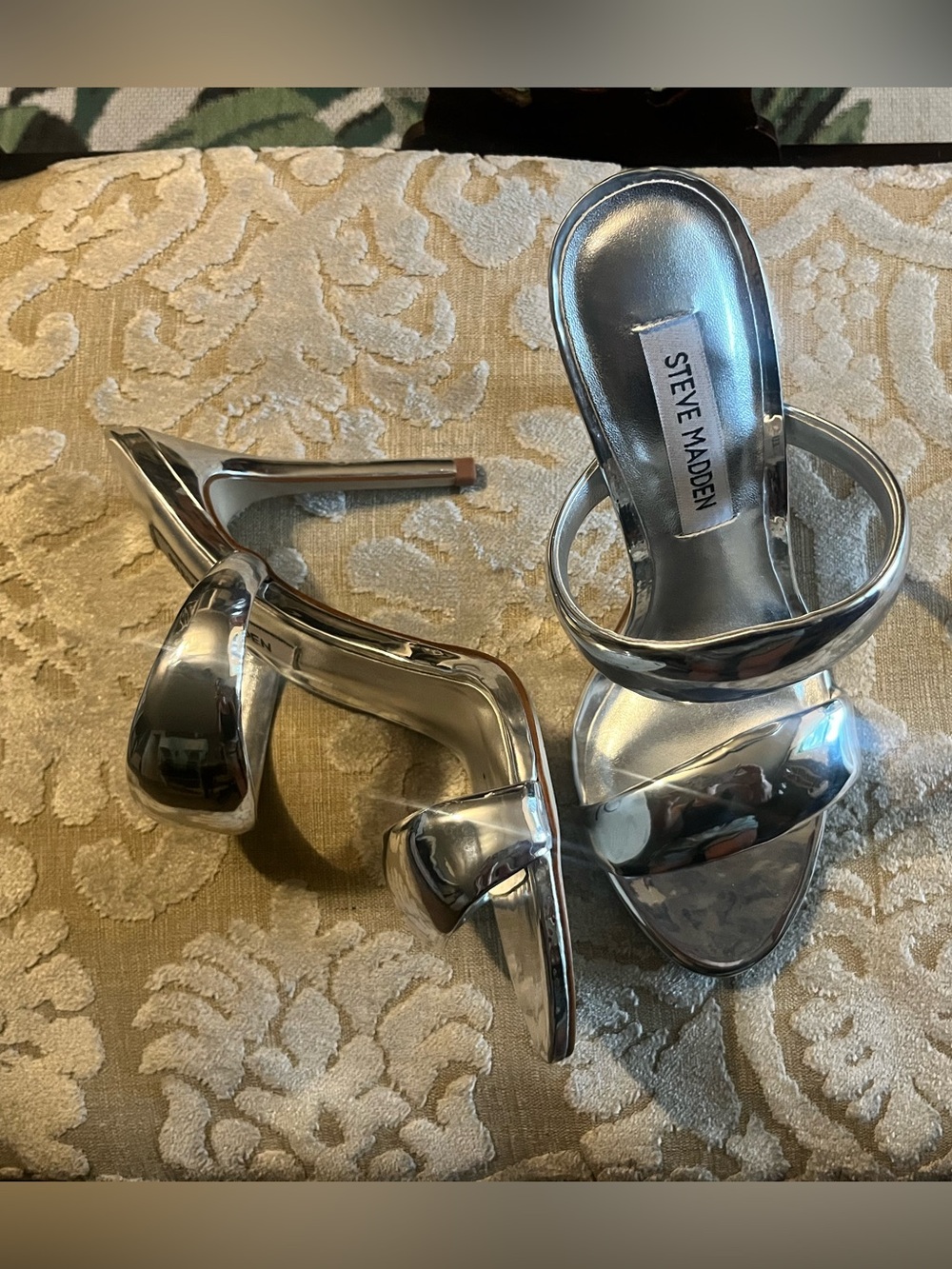 Steve Madden Metallic Silver High Heel Slide Sandals